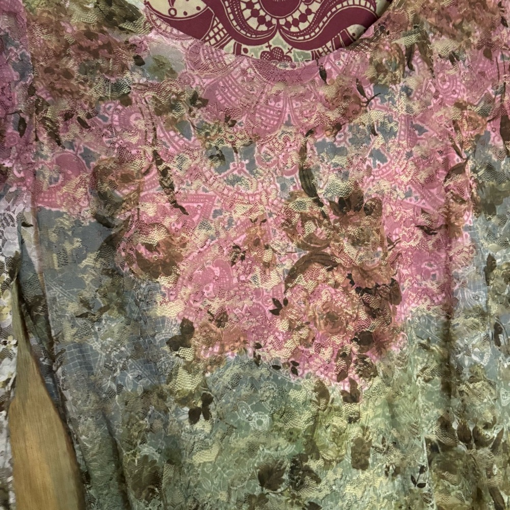 KEREN hart vintage women’s Floral Pink and Cream lace Blouse size XL - Picture 3 of 6